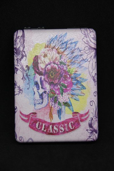 Miroir rectangulaire déco tête de mort fleurie
