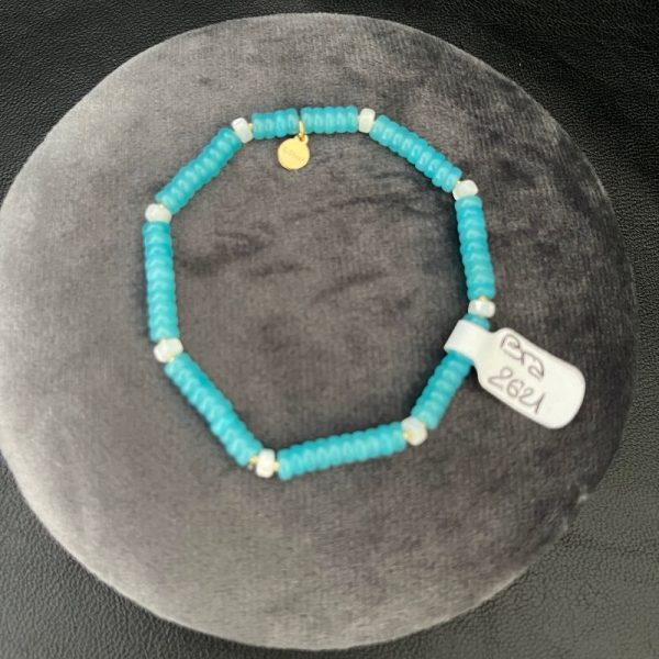 Bracelet élastique IKITA perles turquoise et blanches