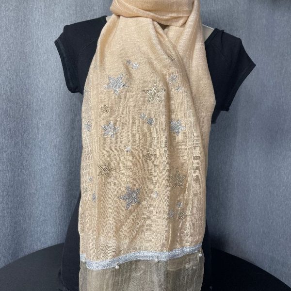 Foulard saumon étoiles en strass