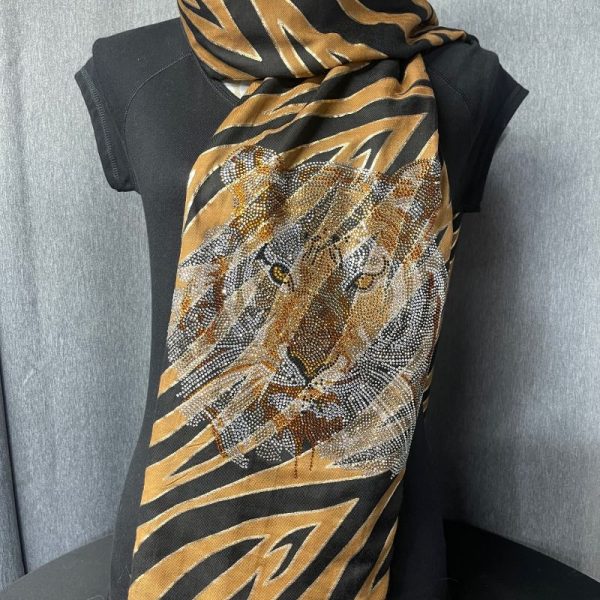 Foulard tigré motif tigre strassé