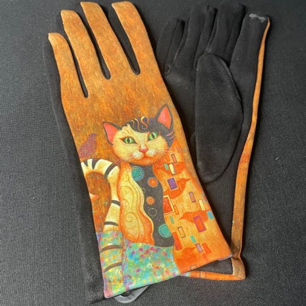 Gants motif chat broderie fleur pour écran tactile