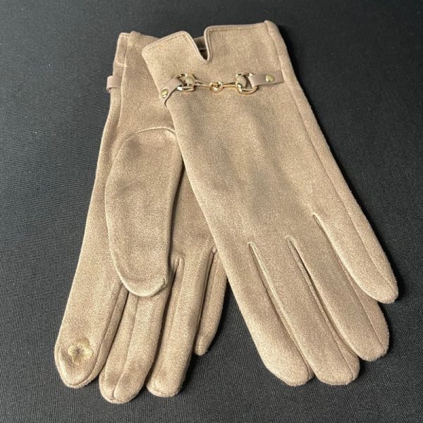 Gants unis détail chaîne dorée broderie fleur pour écran tactile