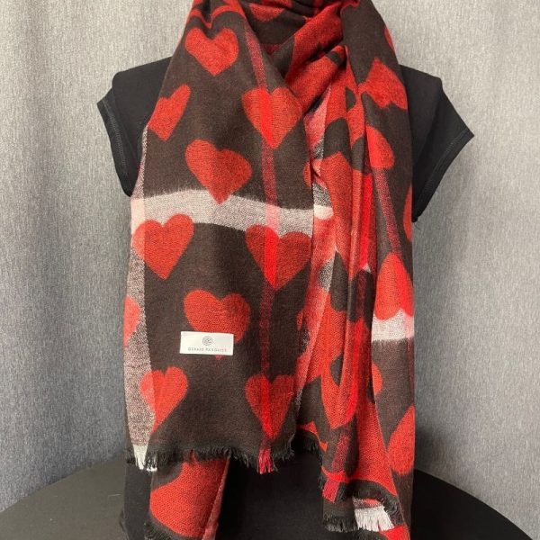 Écharpe douce rouge et noir motif cœur GP